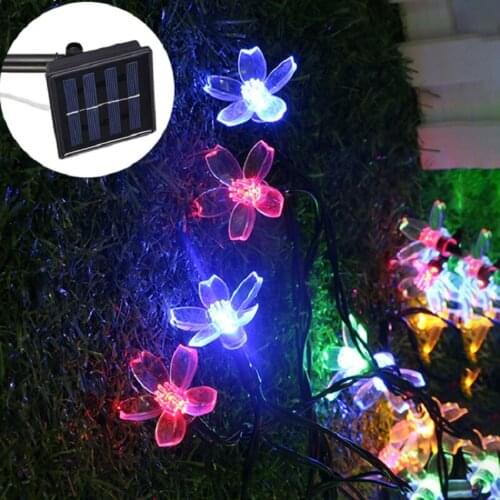 New Party Garden Decoration Holiday Flower Shape Lights Solar Peach Blossom 50 60 Lights Colorful LED String Lights