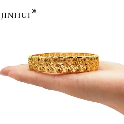 Jin Hui New Fashion Gold Color Bangles for Women Bride Bracelets Ethiopian/france/African/Dubai Jewelry wedding gifts Can Open