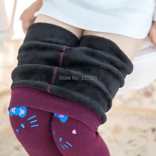 New girls winter pants baby child kids cotton lovely cat leggings warm cartton cat elastic waist fur top fashion pants for girls