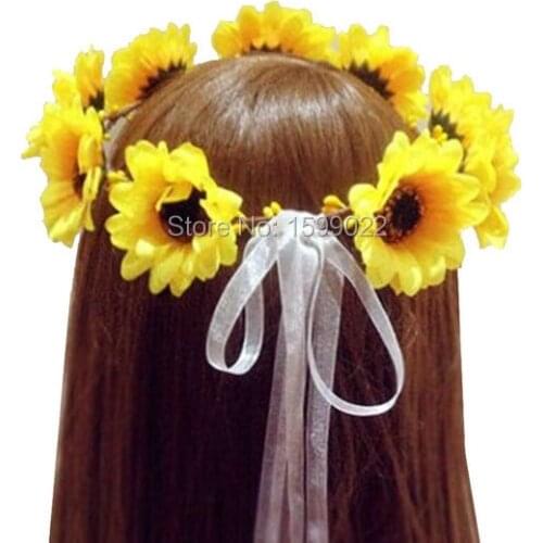 Adjustable Sunflower Crown Festival Headband Children Dance Hair Accessories Autumn Wedding Hair Band Yellow Floral Head Wreath