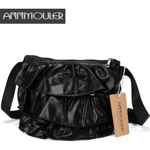 Annmouler Fashion Waist Bag Pu Leather Fanny Pack Ruffle Waist Packs 4 Colors Adjustable Hip Bag Phone Belt Bag for Girls