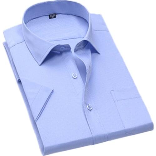 Aoliwen brand Mens Short Sleeve Shirt Blue Casual Quality Anti-Wrinkle Shirt Formal Shirt Premium Quality Shirt Short Sleeve