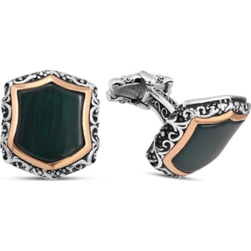 Silver Green Agate Stone Cufflinks
