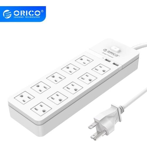 ORICO US Power Strip 4AC 6AC 8AC 10AC Outlets Sockets with 2 USB Ports Extension Cable Electrical Socket For Home Office