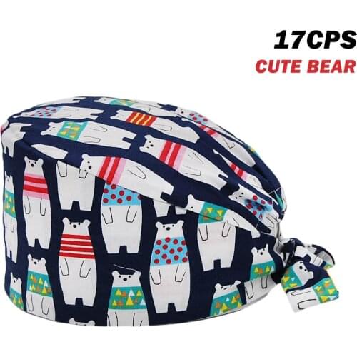 Lovely Bear Printing Scrubs Hats 100% Cotton Health Worker Adjustable Working Nursing Hat Beauty Salon Fashion Surgicals Cap