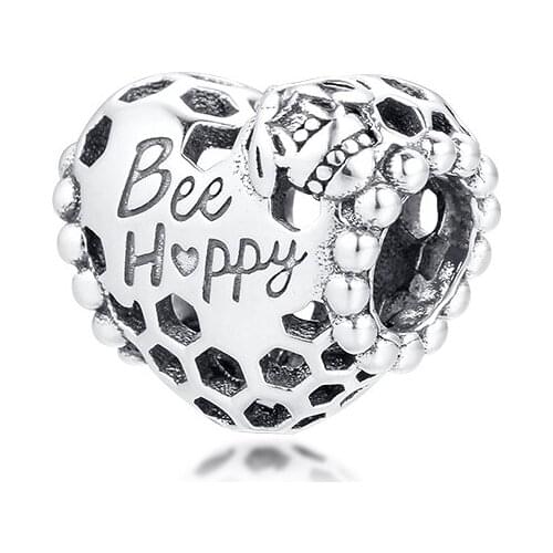 Charms fits for Necklaces Bracelets Bee Happy Honeycomb Heart Beads 100% 925 Sterling-Silver-Jewelry Free Shipping