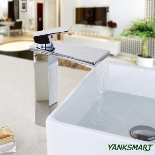 YANKSMART Artist Contemporary Quality Chrome Polished Deck Mounted Bathroom Basin Faucet Hot & Cold Water Mixer Basin Tap