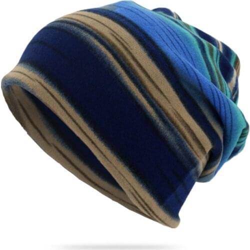Streetwear Hippie Hat Unisex Stripe Print Beanie Hat Scarf Casual Outdoor Convertible Windproof Cap Winter Hats For Women Men