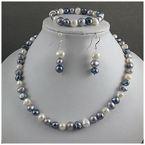 Unique Pearls jewellery Store Perfect Ladys Gift Wedding Birthday Jewelry Set White Gray Black Pearl Necklace Bracelet Earrings