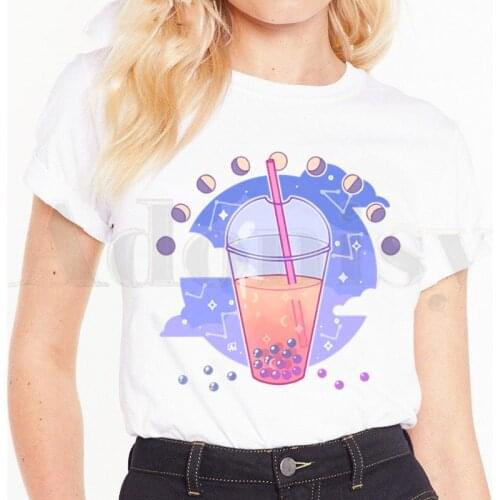Bubble Milk Tea Boba Milk Tea Cute Cartoon Printed Short Sleeve Female Tops Tees Harajuku Vintage Womens T-shirt