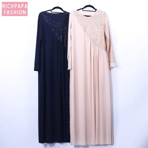 Vestidos Sequin Abaya Dubai Arabic Long Muslim Maxi Dress Women Kaftan Caftan Elbise Hijab Turkish Dresses Robe Musulmane Longue