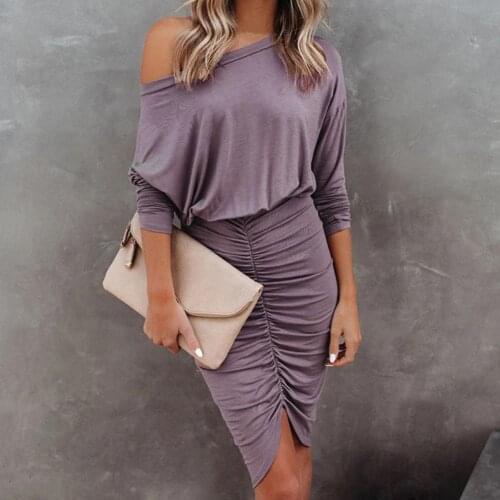 Off Shoulder Women Dress Long Sleeve Skin-friendly Shirring Hem Irregular Mini Dress Streetwear Elegant dresses for women 2021