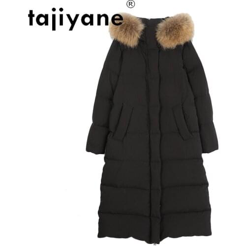 Winter Puffer Jackets Woman Real Raccoon Fur Collar Down Coats Femme Hooded Black Overcoats Famale Korean Manteau Femme SQQ281