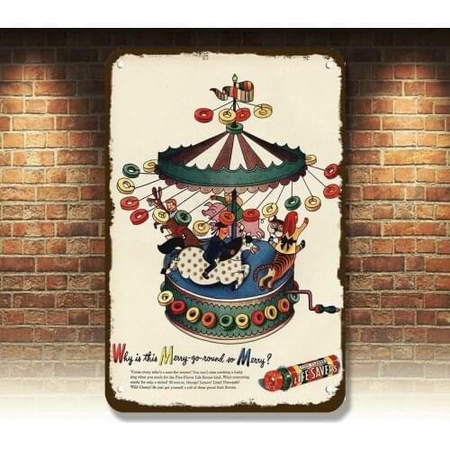1946 LIFE SAVERS CANDY Vintage Look DECORATIVE METAL SIGN - CAROUSEL MERRY GO RO
