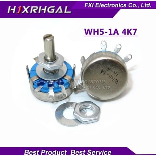 2pcs WH5-1A 4k7 ohm 3-Terminals Round Shaft Rotary Taper Carbon Potentiometer