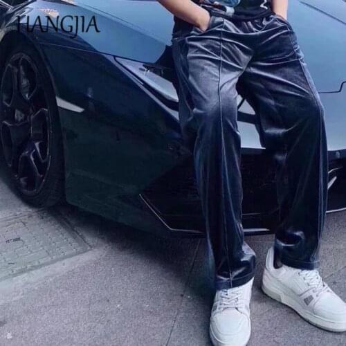 2020 Velvet Joggers Sweatpants Mens Streetwear Fashion Velour Sweatpants Male Brown Navy Loose Casual Jogger Pant Women