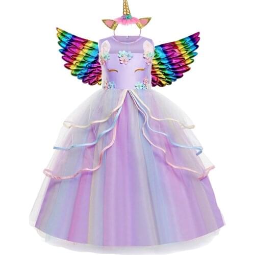 2021 Flower girl Unicorn menina rainbow wedding party dress girl birthday party Unicorn role dance performance dress