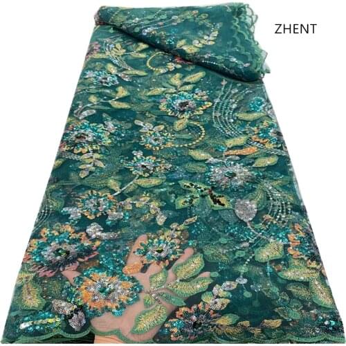 2021 High Quality Sequins African Green Lace Fabric French Net Embroidery Tulle Lace Fabric For Wedding RF-225