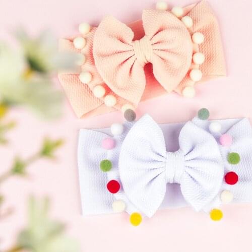 30 Pcs/Lot,Fashion Pompom Hair Bows Headband Double Layer Waffle Bows Baby Headband Turban Hair Accessories Baby Girl Headwear