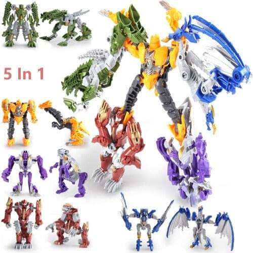5 In 1 Transformation Robot Dinobots Dinosaurs Assembled Figure Toys Deformation Alien Dragon Monster Gifts for Kids