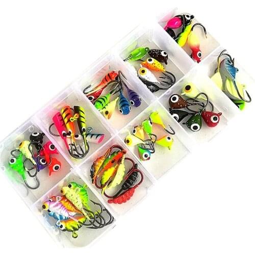 54Pcs And Boxes Fishing Lure Winter Ice Fishing Hooks Hard Bait Pesca Tackle Isca Artificial Bait Crankbait Swimbait