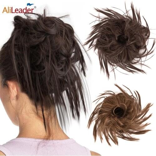 Alileader Synthetic Elastic Hair Scrunchie Curly Chignon Hair Rope Natural Fake Hair Bun Curly Hair Ponytails Extensions