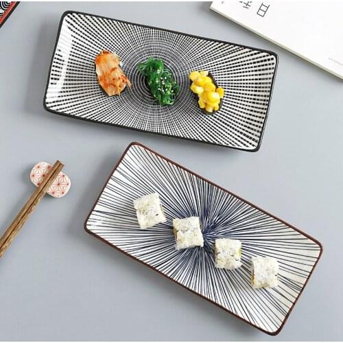 Japanese Style Sushi Dish Underglaze Color Rectangular Dish Household Dessert Plate Restaurant Stripe Design Flat Plate ZH648