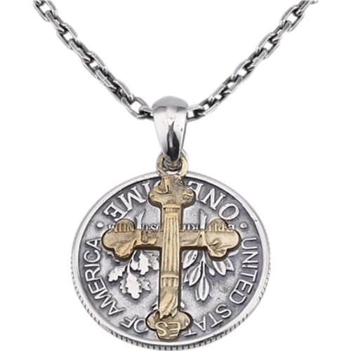 BOCAI 2021 New Pure s925 Silver Jewelry Vintage Christ Jesus double-sided Cross Pendant Personality Coins Fashion Man Pendant
