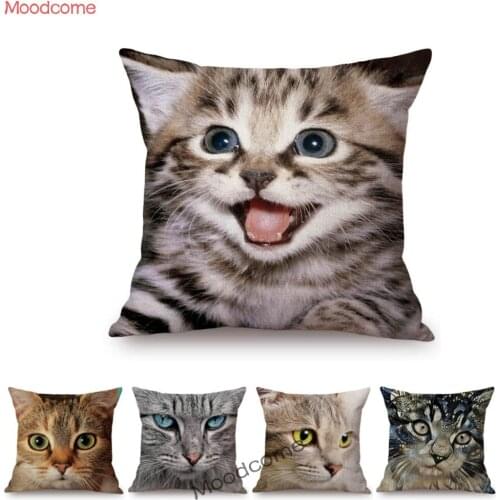 Lovely Cute Cat Kitten Persian Blue Shorthair Cat Cotton Linen Car Pillow Case Pet Animal Kitty Sofa Decoration Cushion Cover