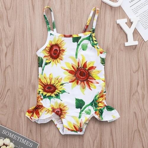 DHL 100pcs Baby Girl SunFlower Swimwear Romper Sling Bathing Beach One-Piece Set