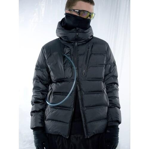 Men All Weather Waterproof Down Feather Jacket Detachable Hood Techwear Outdoor Streetwear