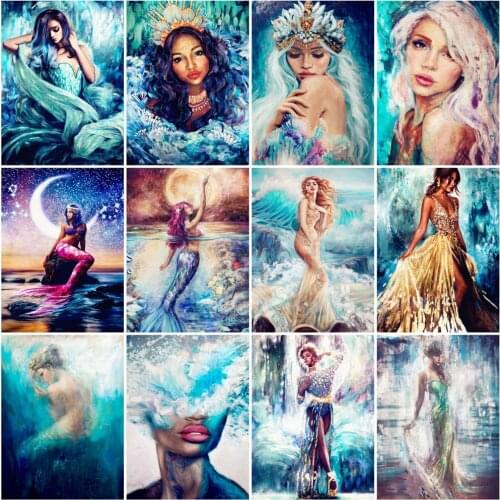 EverShine Diamond Painting Woman Mosaic Needlework Diamond Embroidery Portrait Kits Rhinestones Pictures Seaside Art Decors