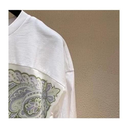 Floral Print T-shirt Women Tie Stitching Short Sleeve O-neck Loose Female Tops 2021 Summer New