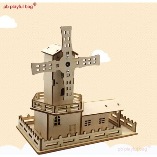 PB Playful Bag Steam Education Acousto optic rotary windmill Wooden assembling building blocks Childrens DIY toys gift UG99