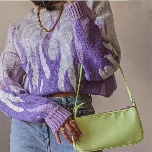 Jastie Winter Women Jumper Pullovers 2021 Fire Pattern Printed Round Collar Long Sleeve Oversized Streetwear Knitted Sweaters