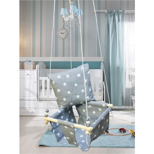 Wood Star Print Gray Baby Child Garden Outdoor Indoor Swing Rope Swing 100% Cotton Casual Swing Hammock Seat Picnic
