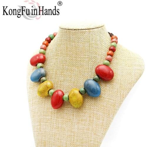 Handmade Vintage Water Drop Ceramic Necklace Party Jewelry Women Sweater Chain Spring Jewelry Exaggerated Pendant Lover Gift