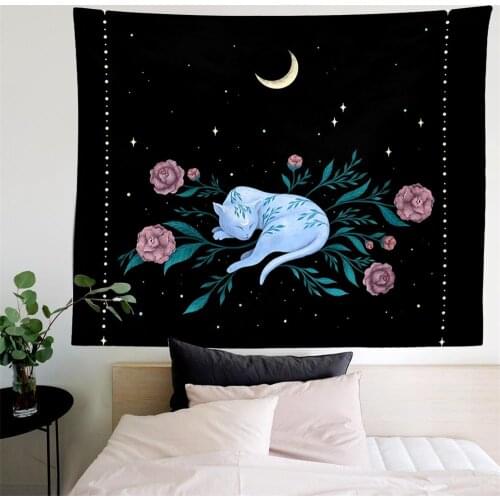 Cat Witchcraft Tapestry Wall Hanging Moon Tapestries Mysterious Divination Baphomet Occult Home Wall Black Home Decor