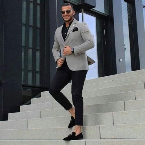 Costume Homme Casual Grey Men Suits Business Man Blazers Male Groom Wear Slim Fit Tuxedo Wedding Suits 2 Pieces Jacket Pant
