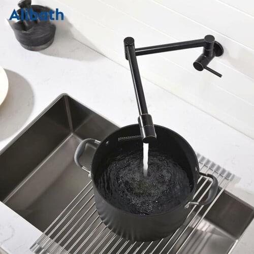 Kitchen Faucet Wall Mounted Pot Filler Tap Foldable Brass Kitchen Faucet Single Cold Sink Tap Rotate Folding Spout ORB