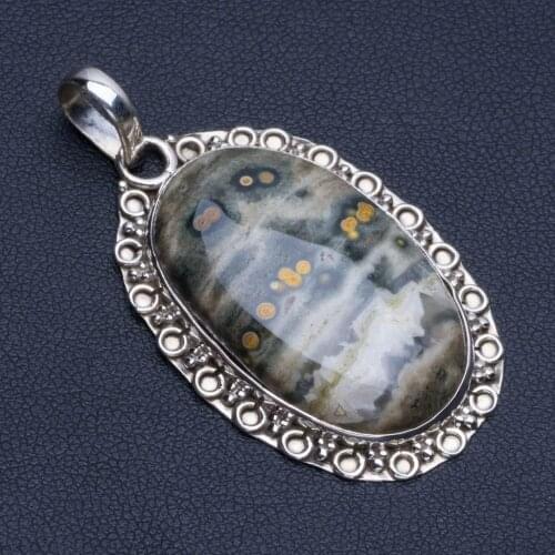 Natural Ocean Jasper Punk Style 925 Sterling Silver Pendant 2" R0344