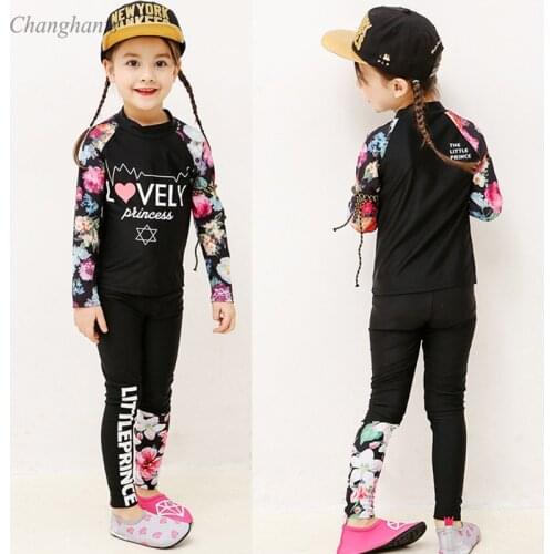 New Model Children Two Piece Swimwear 1-10 Y Girls Rash Guard White and Black Kids Long Sleeve Surfing Wear Child Swim Pool Suit