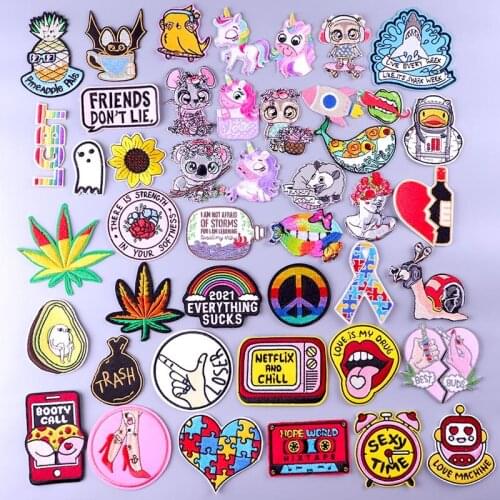 Fashion Letter/Leaf Patch Iron On Patches Embroidery Patch For Clothing Cute Animal Stickers Patches For Clothes Ironing DIY