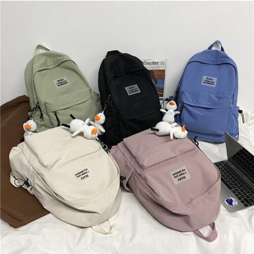 Fashion Women Backpack Nylon Waterproof School Bags For Teenager Girls 2021 Kawaii Little Duck Pendant Bookbags