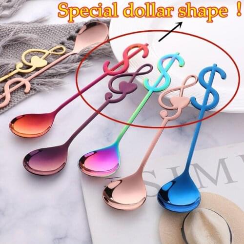 Musical Spoon Heart Shape Coffee Spoon Stainless Steel Dessert Spoon Tableware Creative Gift Dollar Shape Tea Spoon For Party