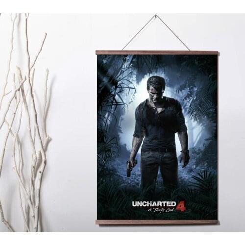 Uncharted 4 Art Canvas poster decoration painting with solid wood hanging scroll