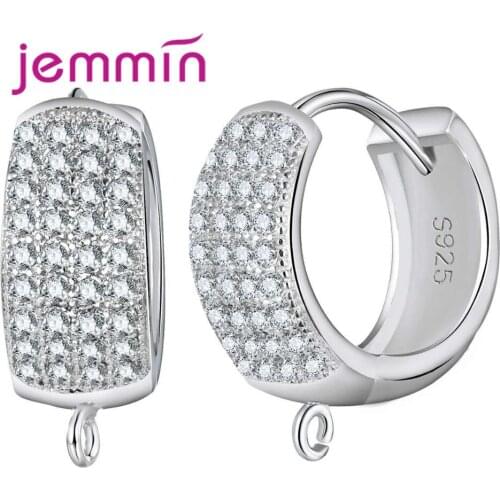 New Sparkly Wide Hoop Earrings for Women DIY Making 925 Sterling Silver Crystal Jewelry Accessories White Noble Bijoux