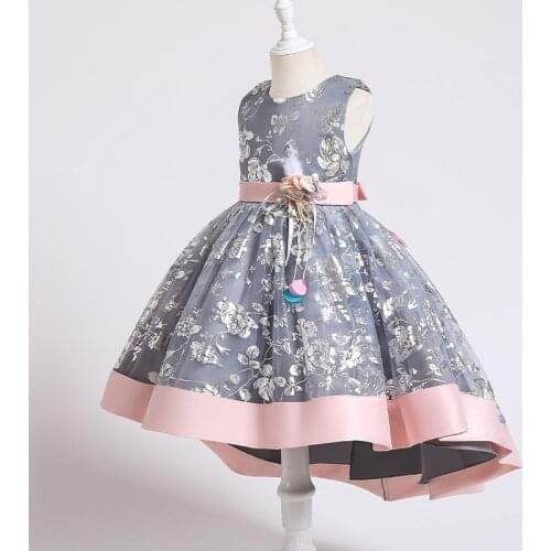 New Printed Princess Dress Flower Sleeveless Net Gauze Dress Party Christmas Birthday Wedding Girl Show Tail Dress Tutu Skirt