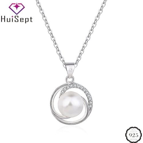 HuiSept Silver 925 Necklace Jewelry with Freshwater Pearl Zircon Gemstones Pendant Fashion Ornaments for Women Wedding Wholesale