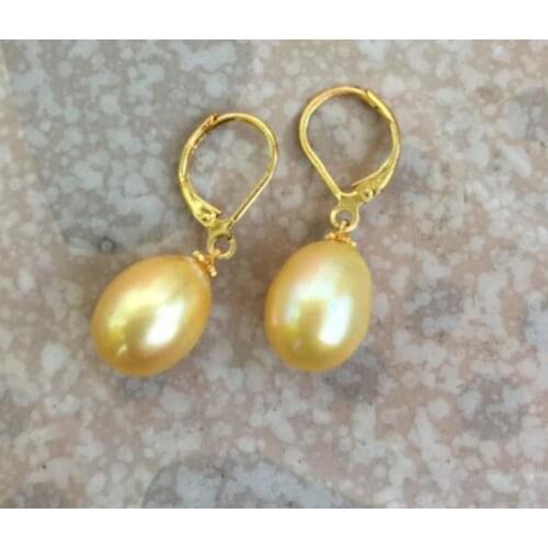 Pair Of huge 9-11mm south sea baroque gold pearl earring 14k